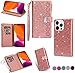 Produktbild Hancda Brieftasche Hülle für iPhone 13 Pro Max, Handyhülle Handytasche Glitzer Leder Tasche Flip Case Geldbörse Cover mit Reißverschluss Kartenfach Magnet Klapphülle für iPhone 13 Pro Max,Rose Gold