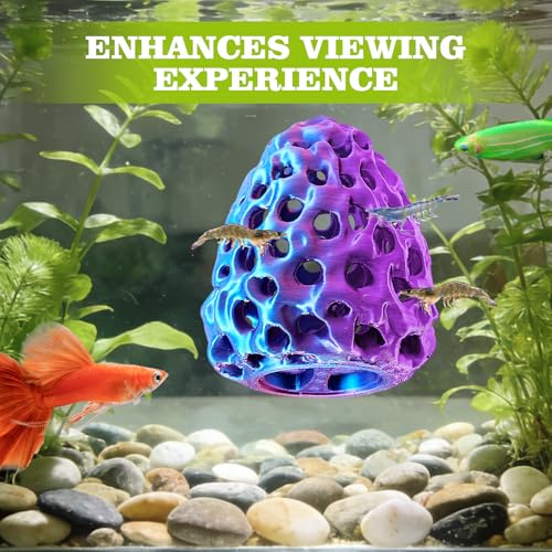 Image of Shrimp Dome Hide, Shrimp Hides for Aquarium, Betta Fish Hideout with Suction Cup, Betta Habitat Tank Ornament Accessories, Aquarium Decor for Small Fish Guppy Hiding Resting (Lid Blue Red)
