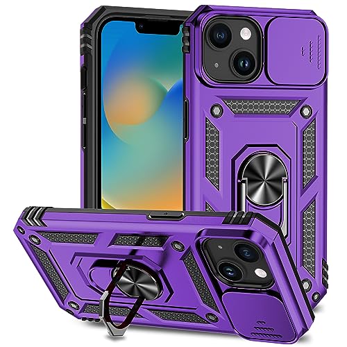 Coque iPhone 15 antichoc violette résistante de qualité militaire avec béquille
