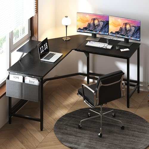 soges L-Shaped Desk with Side Storage Bag, 59 inch L Shape Computer Desk with Monitor Stand, Home Office Desk for Corner, Gaming Desk, Writing Desk, Reading Table, L Desk, Black - Thumbnail 4