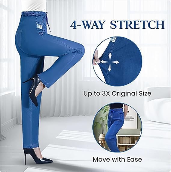 Kngdrt Aromia Jeans Older Woman, High Waist Mom Jeans for Women, Womens Pants Elastic Waist, Pull on4