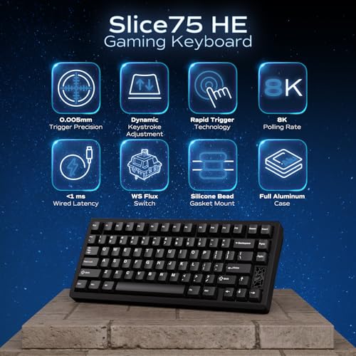 Image of Mechanical Keyboard, Chilkey Slice75 HE Gaming Keyboard Wired, 75% Hall Effect Magnetic Aluminum Keyboard with WS Flux HE Clacky Switch, Rapid Trigger, 8K Polling, Per-Key RGB Custom, PC /Mac Support