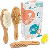 Baby Hair Brush and Comb Set for Newborn and Toddler Boy or Girl - Wooden Baby Hair Brush with Soft...