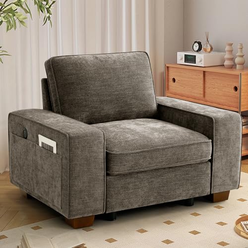 Image of TEKAMON 45 inch Accent Chair with Seat Storage, Oversized Single Sofa Chair, Modern Chenille Fabric Armchair for Living Room /Office with Wide Armrests, Side Pockets, USB /Washable Covers(Brown)