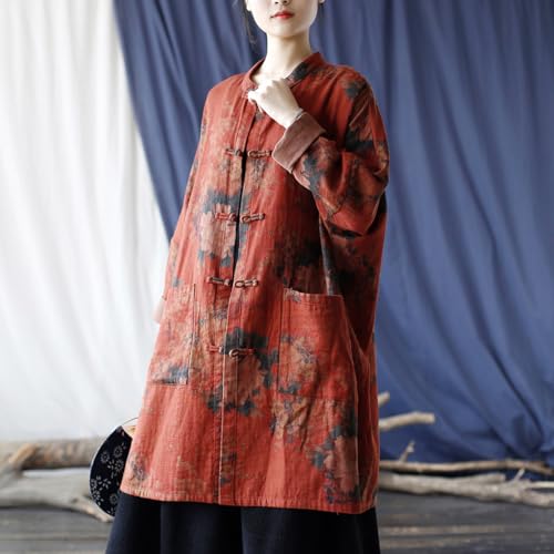 Ystylee Women Vintage Trench Coat Mid-Length Floral Print Jacket Chinese Frog Button Down Clothing Outwear4