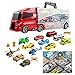 deAO Camión Transportador Maletín Portacoches Conjunto Playset Incluye Surtido Total de 12 Vehiculos y Accesorios