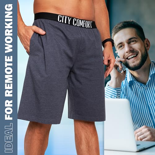 CityComfort Schlafanzug Herren Kurz M-4XL, 2er Pack Pyjama Shorts Herren Sommer mit Gummizug und Taschen, Freizeithose Loungewear, Geschenke für Männer (XL, Marineblau/Anthrazit)