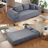 83' Modern Sofa in a Box, No Assembly Oversized 3 Seater 28' Deep Seat Cloud Sofa Bed Couch with 4 Furry Pillows & Corduroy Fabric, Boneless Couch with Side Storage Pockets for Living Room, Dark Grey