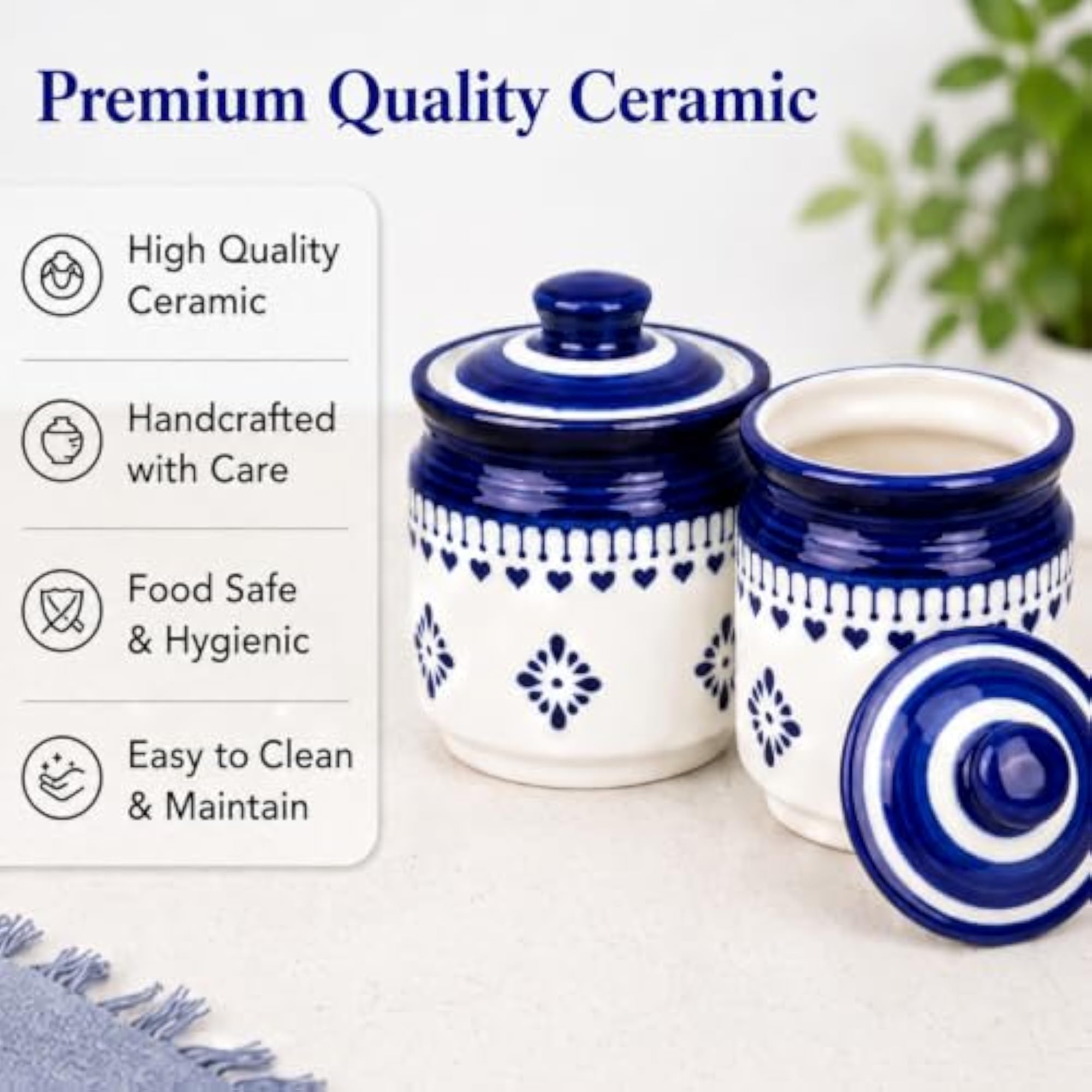 Heart Hand Painted Ceramic Storage Jars Set of 2