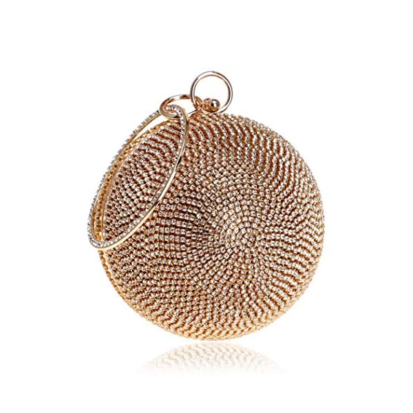 Tngan Ball Shape Clutch Purse Party Handbag Rhinestone Ring Handle Evening Bag