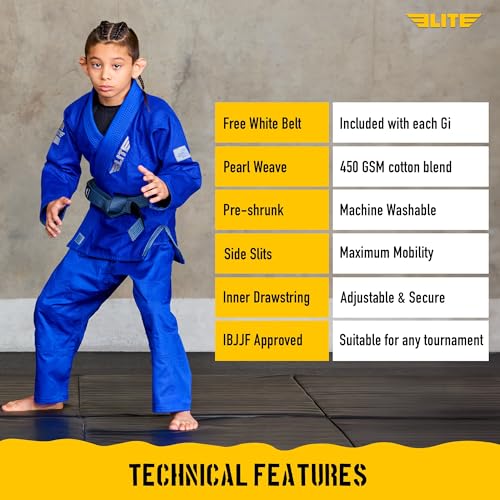 Elite Sports IBJJF Ultra Light BJJ Brazilian Jiu Jitsu Gi for Kids with Preshrunk Fabric and Free Belt (Blue, C000) by Elite Sports - Used condition - Image 5