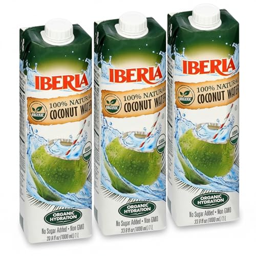 Iberia 100% Pure Organic Coconut Water, 1 Liter , 33.8 Fl Oz (Pack of 3)