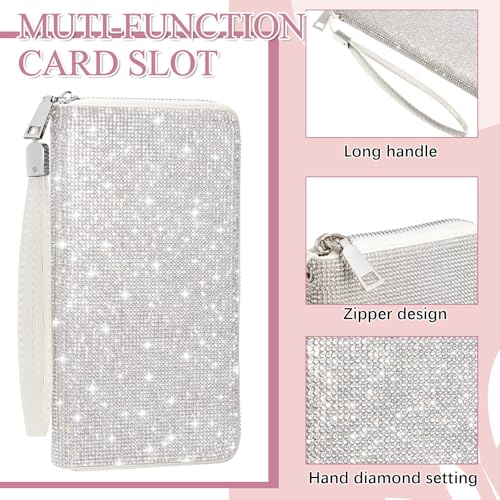 Image of MotiMind White Bling Gift Glitter Sparkly Wallet for Women Rhinestone /Pearl Wallet RFID Blocking Phone Purse Gifts for Mother's Day (Rhinestone)