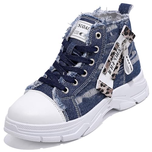 Women's Lightweight Platform High Top Canvas Sneakers Breathable Running Walking Shoes