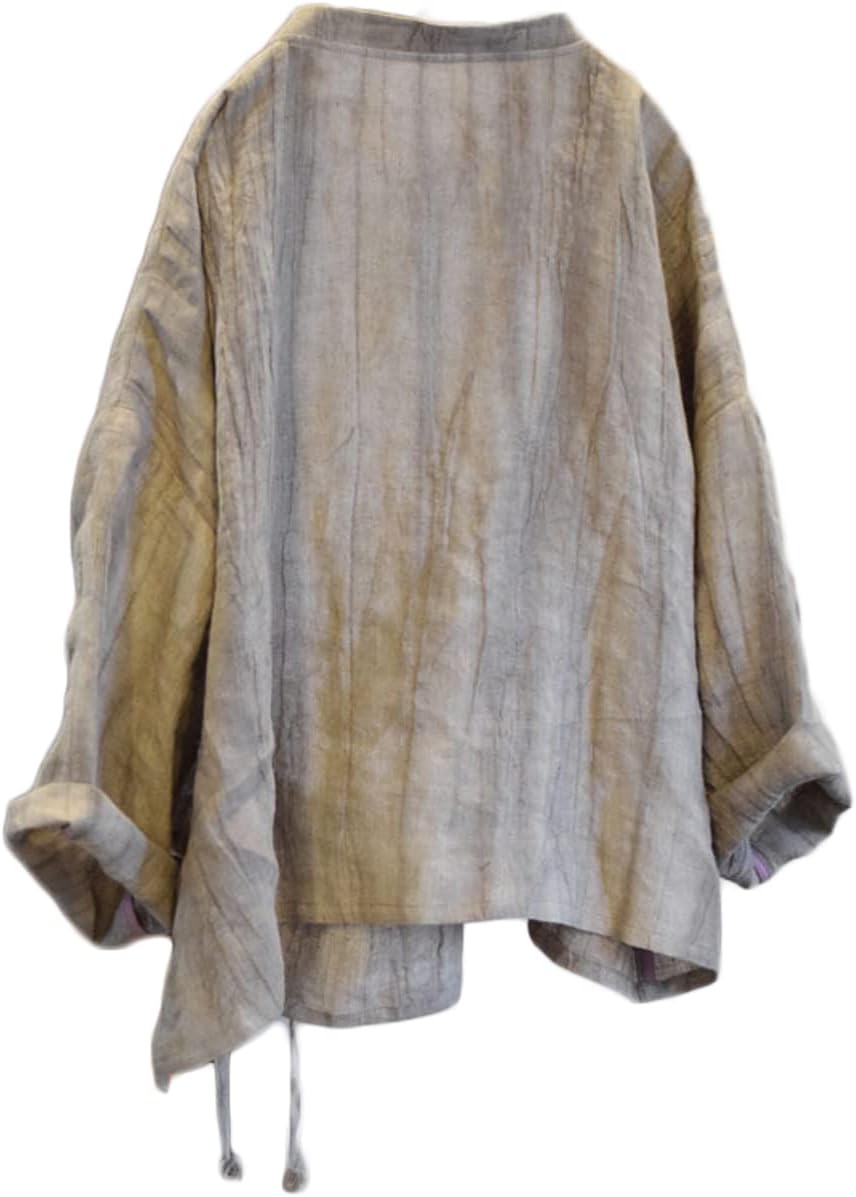 NFYM Women's Linen Asymmetrical Shirt Top Irregular Hem Tie Retro Stand Collar Button Blouse Shirts - Image 4