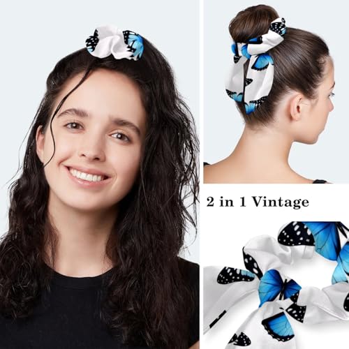 Image of Colored Butterflies Scrub Caps Women Ponytail, Adjustable Bouffant Surgical Caps with Button, Nurse Hats Long Hair