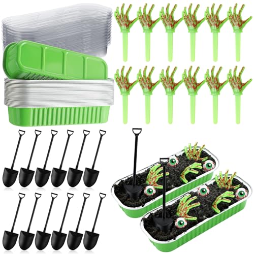 24 Set Halloween Skeleton Hands Cake Decorations Green Zombie Han...