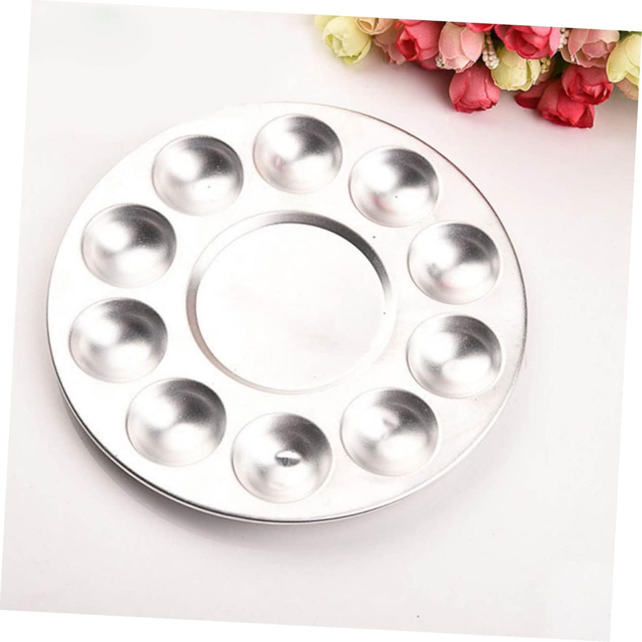 Veemoon 10holes Aluminum Round Paint Mixing Tray Lightweight and Watercolor Palette for Artists Convenient Painting Mixer for Easy Use