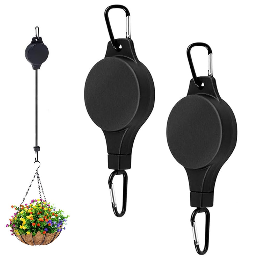 Tasber 2Pcs Hanging Basket Pulley, Adjustable Retractable Heavy Duty Plant Hanger Hook, Plant Pulley For Hanging Plants Easy Watering & Maintenance (2Pcs)