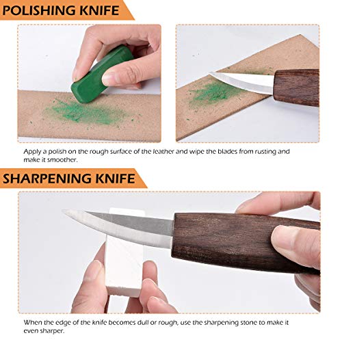 Wood Carving Tools Set, Hook Carving Knife, Detail Wood Knife, Whittling Knife, Oblique Knife, Trimming Knife for Spoon Bowl Cup Pumpkin Woodwork, Chip Carving Knife Kit with Zipper Bag for Beginners