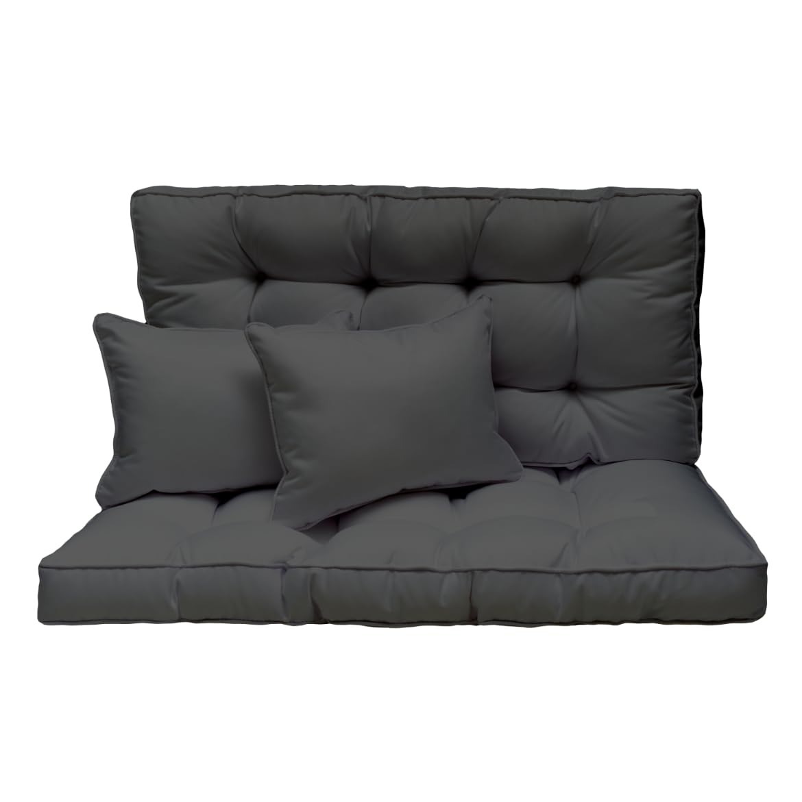 Hollywoodschaukel Auflage 120x50 cm - 2-Sitzer Set: Sitzkissen und Rückenkissen – gesteppt & dick gepolstert 10 cm – Kissen für Gartenbank, Palettenbank, Balkonbank & Terrasse – Farbe: Grafit [133]