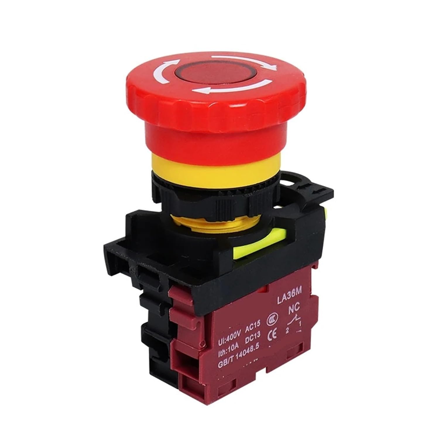 22mm LA36M Emergency Stop Switch Lockable Push Button 12v 24v 220v 10A 1NC 2NC(with red Light,1NC,AC220-380v)