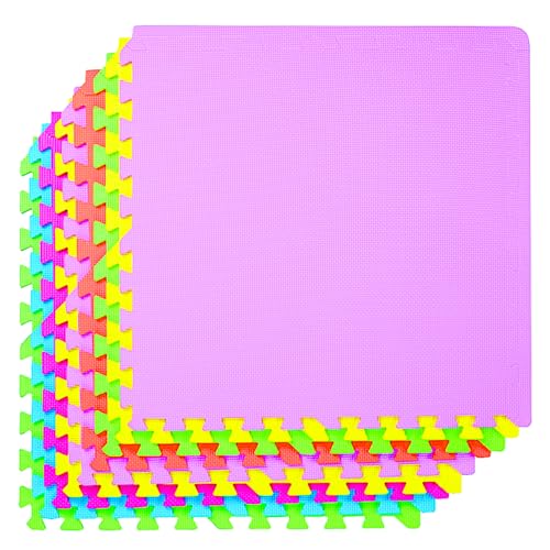 POCO DIVO 36-SQFT Giant Play Mat 9-Tile Excise Mat Easy Setup Solid EVA Foam Mat Multi-Color Interlocking Floor with 18-Border