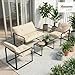 Outsunny Gartenmöbel Set 4 Personen Stahl wetterfest Balkonmöbel-Set mit 2er Sofa, Sessel Glastisch Sitzkissen Outdoor Sitzgruppe Terrassenmöbel Gartengarnitur für Garten Terrasse Balkon Grau+Beige