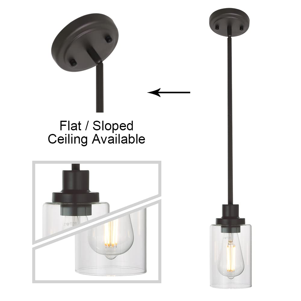 Lámpara colgante de cristal de 1 luz, estilo Edison industrial, acabado de bronce aceitado, iluminación de isla de cocina, lámpara colgante para comedor, fregadero y dormitorio 6