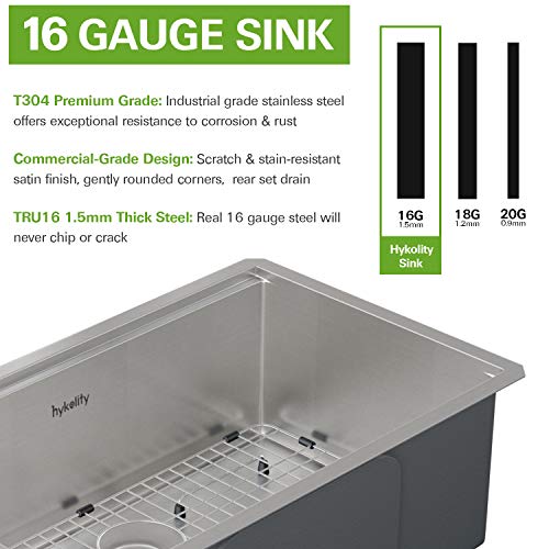 Hykolity 33-Inch Undermount Workstation Kitchen Sink, 16 Gauge Single Bowl Stainless Steel Kitchen Sink With Integrated Ledge And Accessories #TOP3