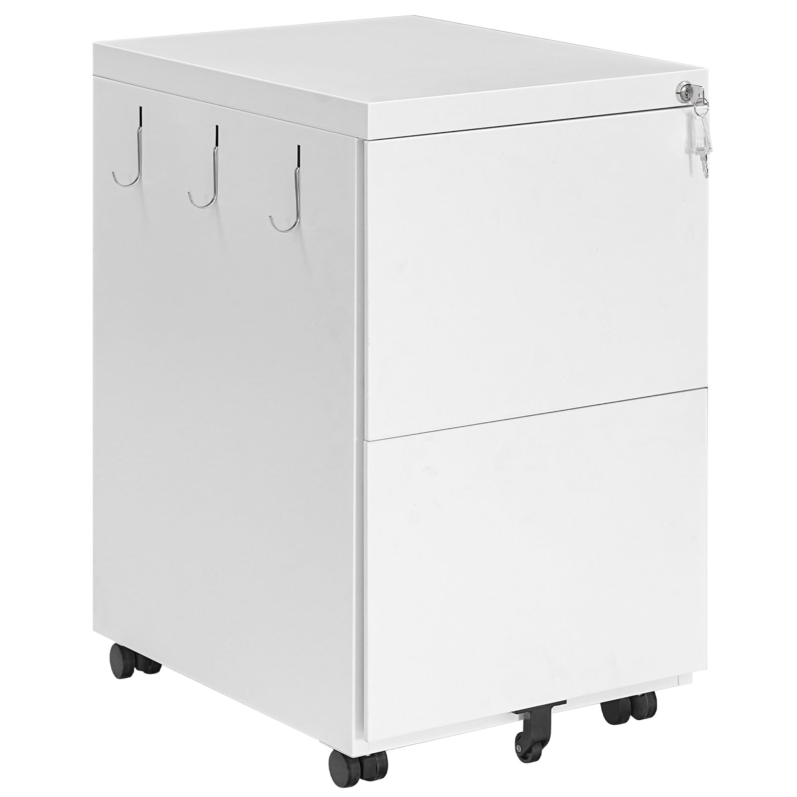 HOOBRO Caisson de Bureau mobile, Armoire de Classement métallique avec tiroirs verrouillables, Meuble de Rangement à roulettes avec crochets, pour classeur de format A4, Legal, Letter, Blanc EWT12WJ01