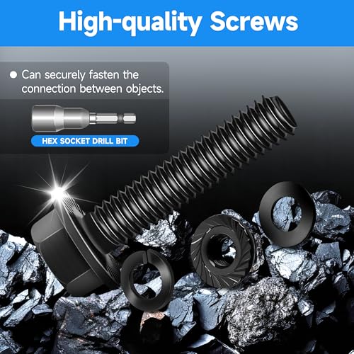 Image of (10Sets) M6 Bolt x 20mm Flanged Hex Head Bolts, External Flange Hex Drive M6 Screws, Class 10.9 Black Zinc Plated Alloy Steel Metric M6x1.0 Bolts Kit