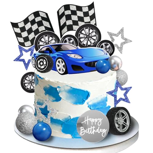 28 piezas azul coche de carreras decoraciones para tartas de cumpleaños de coche de carreras decoraciones para tartas con coche de carreras fiesta de cumpleaños para niños