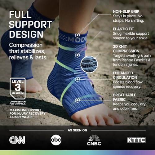 Image of MODVEL 2 Pack Ankle Brace Compression Sleeve | Injury Recovery, Joint Pain | FSA or HSA eligible | Achilles Tendon Support, Plantar Fasciitis Foot Socks with Arch Support