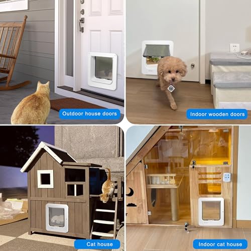 Chatière électronique avec reconnaissance par puce - Verrouillage à 4 voies - Télécommande - Joint résistant aux intempéries - Installation facile - Pour chats jusqu'à 11,3 kg
