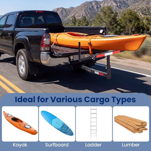 Goplus Pick up Truck Bed Hitch Extender Adjustable Extension Rack w/Flag for Ladder, Rack, Canoe, Kayak, Long Pipes and Lumber (Black)