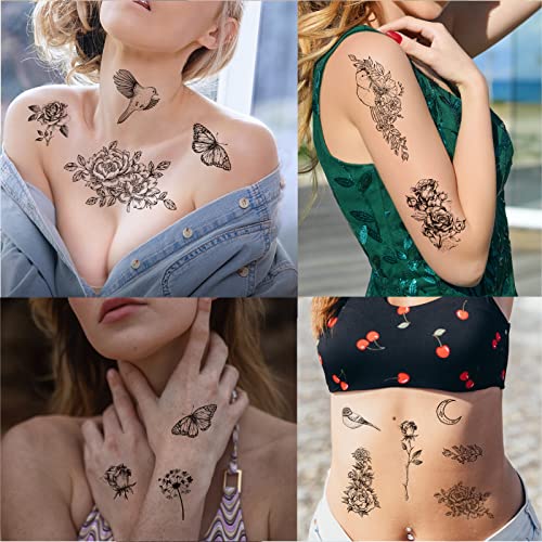 Briyhose Bird Flower Temporary Tattoo For Women thumb #2