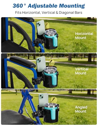 image for JOYTUTUS Wheelchair Cup Holder, 2-in-1 Walker Cup Holder with 6.4'' La