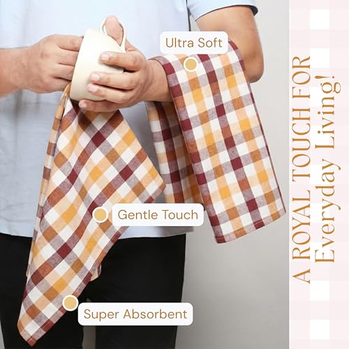 Image of Multi Check Tea Towels 12 Pack Combo, 18 inchx26 inch, Dish Towels for Kitchen Drying, Reusable Rags, Absorbent, Washable Cloths, Cleaning Towels for Dishes - Rust, Tan, Grey, Burgundy, Brown