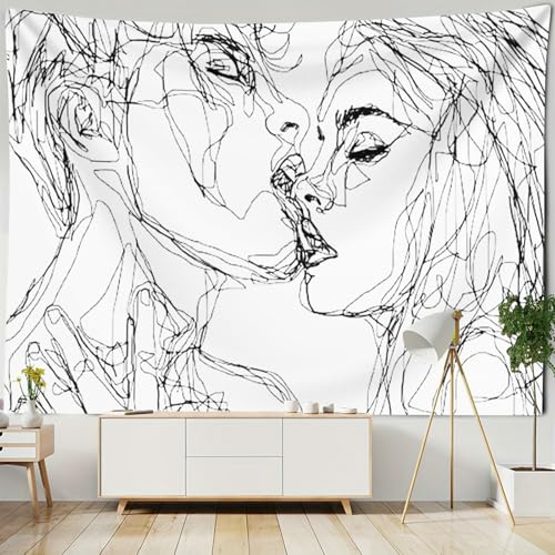 Tapisserie Art Abstrait tenture murale blanc amoureux baiser salon 150x130