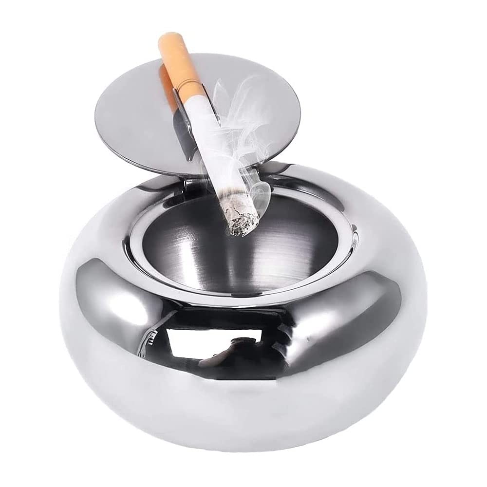 Ashtray Windproof, Modern Tabletop Ashtray, Small Silver Outdoor Ashtray, Chrome Outdoor Ashtray, Ashtray Outdoor, Garden Ashtrays, for Home Office Decoration, for Cigarettes (Silver)