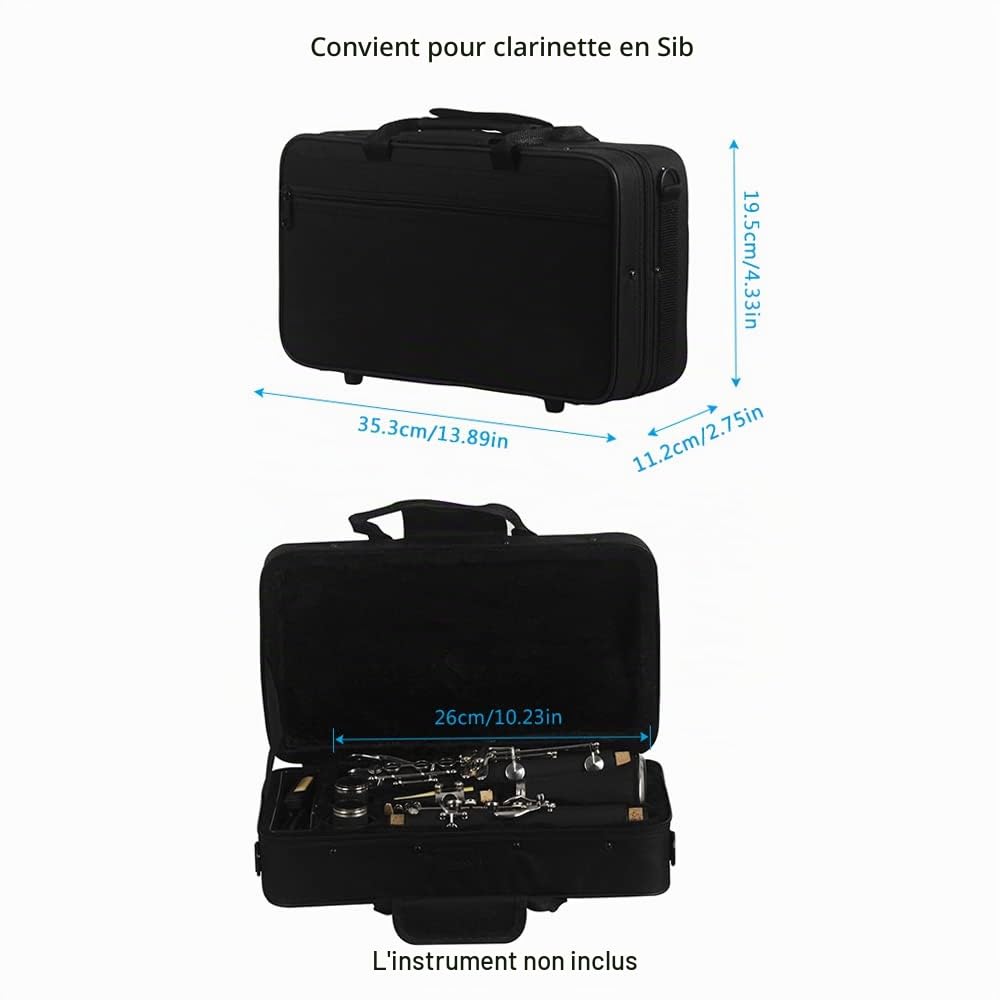 Sac de Rangement, Étui pour Clarinette en SIB Gig Bag Sac à Dos en Mousse de Coton 600D résistant à l'eau avec bandoulière réglable