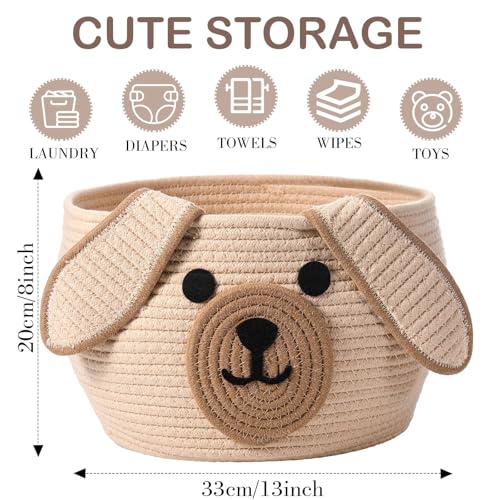 Image of Zopeal Dog Woven Basket Cute Woven Cotton Rope Puppy Animal Storage Basket for Laundry Toy Gift(Khaki,13 x 8 Inch)