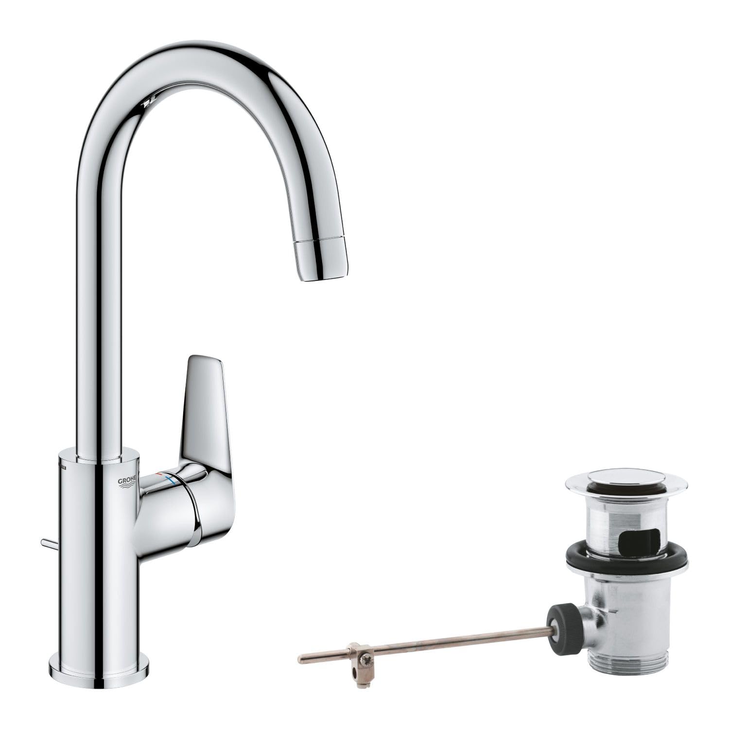 Grohe Start Edge - Wash Basin Mixer Tap (Metal Lever, Water Saving Mousseur 5.7 L/Min, With Plastic Pop-Up Waste Set 1 1/4", 28 Mm Ceramic Cartridge,