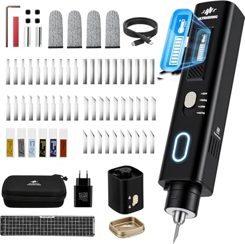 2-in-1 Ultraschallschneider 40kHz 35W leichtes elektrisches Messer mit OLED-Display & 50 Klingen Ultrasonic Cutter für Kunststoff Harz PVC Leder ideal für 3D Drucker Modelle und Resin 3D Drucker