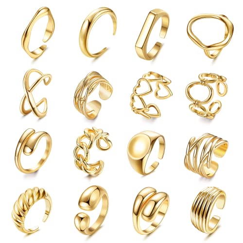Milacolato 16-teiliges Chunky Dome Ring Set für Frauen Mädchen - 18K Gold...