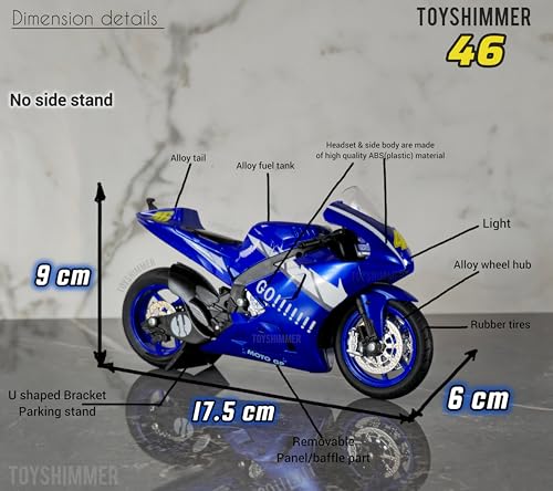 Image of Moto GP 46 Practice Track Bike dyecast Motorcycle with Light & Sound,1:12 Scale, Blue Color