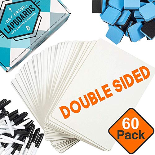 Dry Erase Lapboards (60 Pack) Double Sided +Markers/Erasers 9" x 12" Mini White