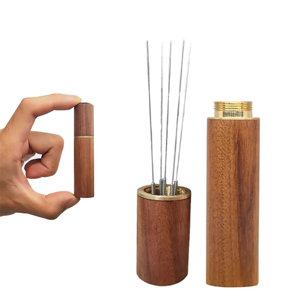 Chifuku Coffee Stirrer Stainless Steel Espresso Dispenser Coffee Stirring Tools Natural Wooden Handle and Stand, Professional Barista Hand Dispensing Tools (Coffee)