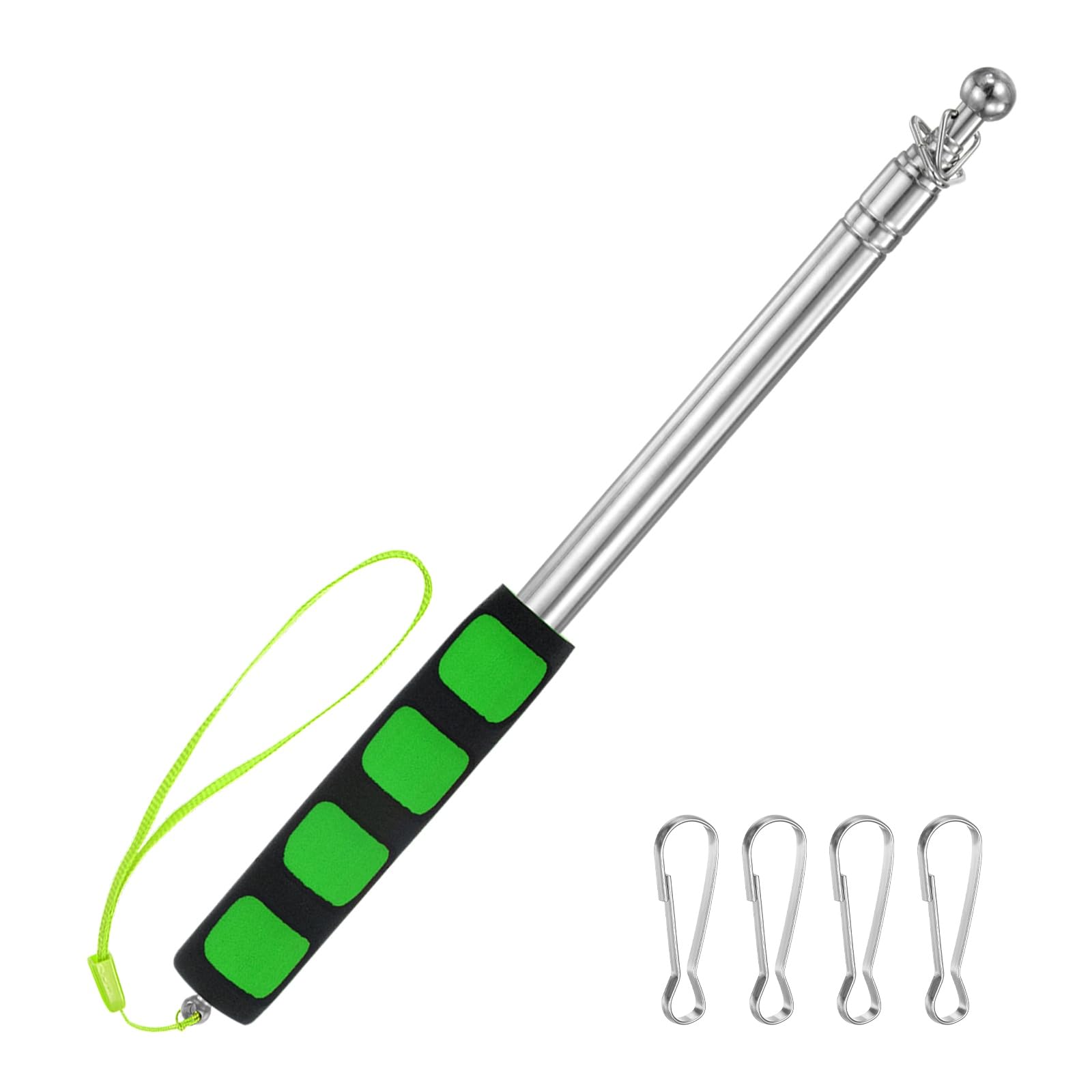 M METERXITY 1-Pack Telescopic Handheld Flagpoles, 4.6ft/1.4m Stainless Steel Handheld Portable Extendable Flagpoles with Anti-Slip Grip for Guide/Teachers/Festival, Guide Flag Poles [Green]
